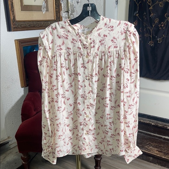 FRAME Voluminous Blouson-Sleeve Floral Silk Blend Blouse | Women’s Size M - Picture 3 of 7